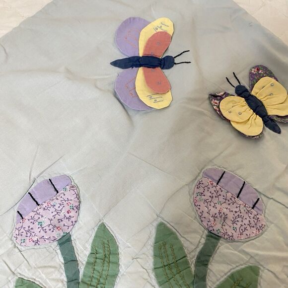 Vintage JCP Quilt Patchwork Twin Multi 3D Appliques Girls Floral Butterflies - Picture 8 of 13